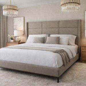 Wingback Contemporary Bed with Tiled Pleats