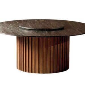 Round Via Lactea Granite Table with Fluted parota base